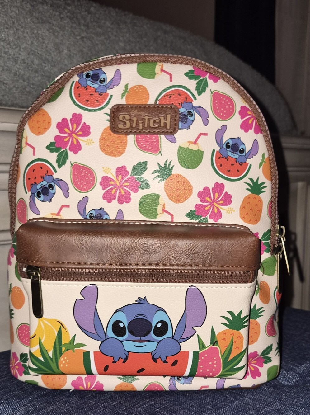 Disney Stitch Tropical Fruit Backpack - Cream & Blue